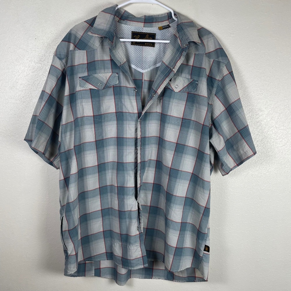 Howler Brothers Mens XXL Blue Plaid‎ Western Pearl Snap Mesh Vent Shirt